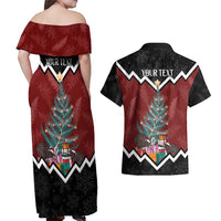 Personalised New Zealand Christmas Couples Matching Off Shoulder Maxi Dress and Hawaiian Shirt Xmas Fern and Kiwi Birds LT7 - Polynesian Pride