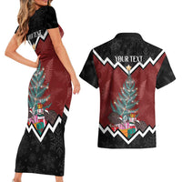 Personalised New Zealand Christmas Couples Matching Short Sleeve Bodycon Dress and Hawaiian Shirt Xmas Fern and Kiwi Birds LT7 - Polynesian Pride