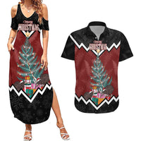 Personalised New Zealand Christmas Couples Matching Summer Maxi Dress and Hawaiian Shirt Xmas Fern and Kiwi Birds LT7 Black - Polynesian Pride