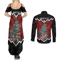 Personalised New Zealand Christmas Couples Matching Summer Maxi Dress and Long Sleeve Button Shirt Xmas Fern and Kiwi Birds LT7 - Polynesian Pride