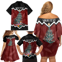Personalised New Zealand Christmas Family Matching Off Shoulder Short Dress and Hawaiian Shirt Xmas Fern and Kiwi Birds LT7 - Polynesian Pride