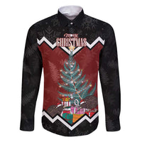 Personalised New Zealand Christmas Family Matching Puletasi and Hawaiian Shirt Xmas Fern and Kiwi Birds LT7 Dad's Shirt - Long Sleeve Black - Polynesian Pride