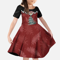 Personalised New Zealand Christmas Family Matching Summer Maxi Dress and Hawaiian Shirt Xmas Fern and Kiwi Birds LT7 Daughter's Dress Black - Polynesian Pride
