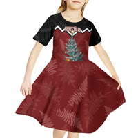 Personalised New Zealand Christmas Kid Short Sleeve Dress Xmas Fern and Kiwi Birds LT7 - Polynesian Pride