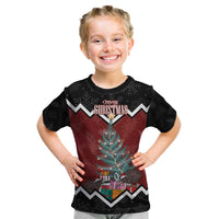Personalised New Zealand Christmas Kid T Shirt Xmas Fern and Kiwi Birds LT7 Black - Polynesian Pride