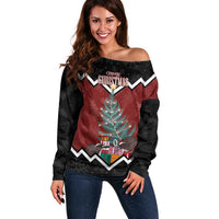 Personalised New Zealand Christmas Off Shoulder Sweater Xmas Fern and Kiwi Birds LT7 Women Black - Polynesian Pride