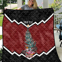 Personalised New Zealand Christmas Quilt Xmas Fern and Kiwi Birds LT7 Black - Polynesian Pride