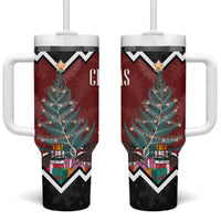 Personalised New Zealand Christmas Tumbler With Handle Xmas Fern and Kiwi Birds LT7 One Size: 40 oz Black - Polynesian Pride