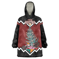 Personalised New Zealand Christmas Wearable Blanket Hoodie Xmas Fern and Kiwi Birds LT7 One Size Black - Polynesian Pride