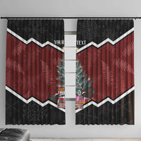 Personalised New Zealand Christmas Window Curtain Xmas Fern and Kiwi Birds LT7 With Hooks Black - Polynesian Pride