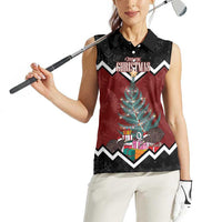 Personalised New Zealand Christmas Women Sleeveless Polo Shirt Xmas Fern and Kiwi Birds LT7 - Polynesian Pride