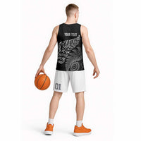 Aotearoa Personalized Lawn Bowls Maori Basketball Jersey New Zealand Black Tribal Silver Fern LT7 - Polynesian Pride