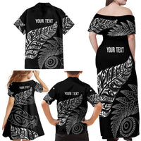Aotearoa Personalized Lawn Bowls Maori Family Matching Off Shoulder Maxi Dress and Hawaiian Shirt New Zealand Black Tribal Silver Fern LT7 - Polynesian Pride