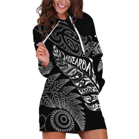 Aotearoa Personalized Lawn Bowls Maori Hoodie Dress New Zealand Black Tribal Silver Fern LT7 Black - Polynesian Pride