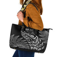 Aotearoa Personalized Lawn Bowls Maori Leather Tote Bag New Zealand Black Tribal Silver Fern LT7 Black - Polynesian Pride