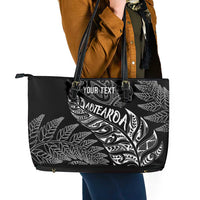 Aotearoa Personalized Lawn Bowls Maori Leather Tote Bag New Zealand Black Tribal Silver Fern LT7 - Polynesian Pride