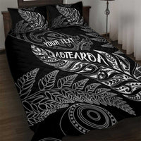 Aotearoa Personalized Lawn Bowls Maori Quilt Bed Set New Zealand Black Tribal Silver Fern LT7 Black - Polynesian Pride
