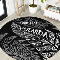 Aotearoa Personalized Lawn Bowls Maori Round Carpet New Zealand Black Tribal Silver Fern LT7 Black - Polynesian Pride