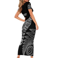 Aotearoa Personalized Lawn Bowls Maori Short Sleeve Bodycon Dress New Zealand Black Tribal Silver Fern LT7 - Polynesian Pride