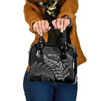 Aotearoa Personalized Lawn Bowls Maori Shoulder Handbag New Zealand Black Tribal Silver Fern LT7 One Size Black - Polynesian Pride