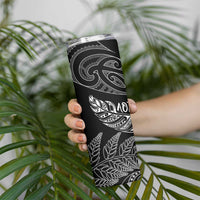 Aotearoa Personalized Lawn Bowls Maori Skinny Tumbler New Zealand Black Tribal Silver Fern LT7 - Polynesian Pride