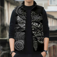 Aotearoa Personalized Lawn Bowls Maori Sleeveless Puffer Jacket New Zealand Black Tribal Silver Fern LT7 - Polynesian Pride