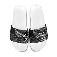 Aotearoa Personalized Lawn Bowls Maori Slide Sandals New Zealand Black Tribal Silver Fern LT7 Black - Polynesian Pride