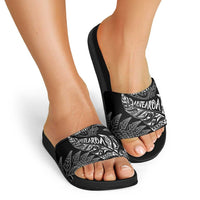 Aotearoa Personalized Lawn Bowls Maori Slide Sandals New Zealand Black Tribal Silver Fern LT7 - Polynesian Pride