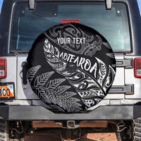 Aotearoa Personalized Lawn Bowls Maori Spare Tire Cover New Zealand Black Tribal Silver Fern LT7 Black - Polynesian Pride