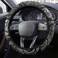 Aotearoa Lawn Bowls Maori Steering Wheel Cover New Zealand Black Tribal Silver Fern LT7 - Polynesian Pride