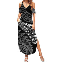 Aotearoa Personalized Lawn Bowls Maori Summer Maxi Dress New Zealand Black Tribal Silver Fern LT7 Women Black - Polynesian Pride