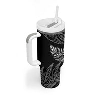 Aotearoa Personalized Lawn Bowls Maori Tumbler With Handle New Zealand Black Tribal Silver Fern LT7 - Polynesian Pride