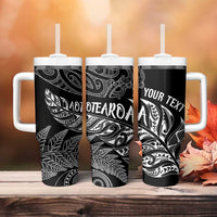 Aotearoa Personalized Lawn Bowls Maori Tumbler With Handle New Zealand Black Tribal Silver Fern LT7 - Polynesian Pride