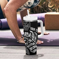 Aotearoa Personalized Lawn Bowls Maori Tumbler With Handle New Zealand Black Tribal Silver Fern LT7 - Polynesian Pride