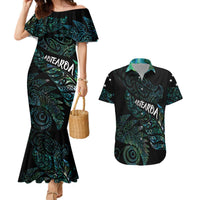 Aotearoa Personalized Lawn Bowls Maori Couples Matching Mermaid Dress and Hawaiian Shirt New Zealand Paua Shell Tribal Silver Fern LT7 Green - Polynesian Pride