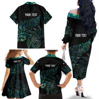 Aotearoa Personalized Lawn Bowls Maori Family Matching Off The Shoulder Long Sleeve Dress and Hawaiian Shirt New Zealand Paua Shell Tribal Silver Fern LT7 - Polynesian Pride