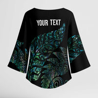 Aotearoa Personalized Lawn Bowls Maori Kimono Sleeve Blouse New Zealand Paua Shell Tribal Silver Fern LT7 - Polynesian Pride