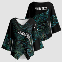 Aotearoa Personalized Lawn Bowls Maori Kimono Sleeve Blouse New Zealand Paua Shell Tribal Silver Fern LT7 - Polynesian Pride