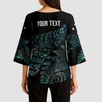 Aotearoa Personalized Lawn Bowls Maori Kimono Sleeve Blouse New Zealand Paua Shell Tribal Silver Fern LT7 - Polynesian Pride