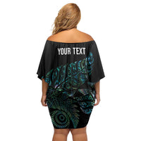 Aotearoa Personalized Lawn Bowls Maori Off Shoulder Short Dress New Zealand Paua Shell Tribal Silver Fern LT7 - Polynesian Pride
