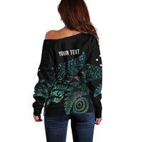 Aotearoa Personalized Lawn Bowls Maori Off Shoulder Sweater New Zealand Paua Shell Tribal Silver Fern LT7 - Polynesian Pride