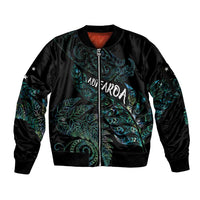 Aotearoa Personalized Lawn Bowls Maori Sleeve Zip Bomber Jacket New Zealand Paua Shell Tribal Silver Fern LT7 Unisex Green - Polynesian Pride