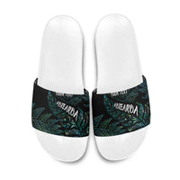 Aotearoa Personalized Lawn Bowls Maori Slide Sandals New Zealand Paua Shell Tribal Silver Fern LT7 Green - Polynesian Pride
