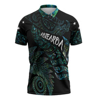 Aotearoa Personalized Lawn Bowls Maori Zipper Polo Shirt New Zealand Paua Shell Tribal Silver Fern LT7 Green - Polynesian Pride