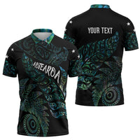 Aotearoa Personalized Lawn Bowls Maori Zipper Polo Shirt New Zealand Paua Shell Tribal Silver Fern LT7 - Polynesian Pride