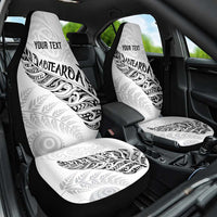 Aotearoa Personalized Lawn Bowls Maori Car Seat Cover New Zealand White Tribal Silver Fern - Polynesian Pride