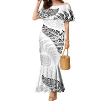 Aotearoa Personalized Lawn Bowls Maori Family Matching Mermaid Dress and Hawaiian Shirt New Zealand White Tribal Silver Fern LT7 Mom's Dress White - Polynesian Pride