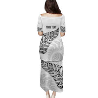 Aotearoa Personalized Lawn Bowls Maori Family Matching Puletasi and Hawaiian Shirt New Zealand White Tribal Silver Fern LT7 - Polynesian Pride