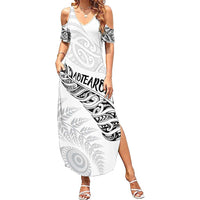 Aotearoa Personalized Lawn Bowls Maori Family Matching Summer Maxi Dress and Hawaiian Shirt New Zealand White Tribal Silver Fern LT7 Mom's Dress White - Polynesian Pride