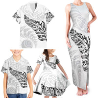 Aotearoa Personalized Lawn Bowls Maori Family Matching Tank Maxi Dress and Hawaiian Shirt New Zealand White Tribal Silver Fern LT7 - Polynesian Pride